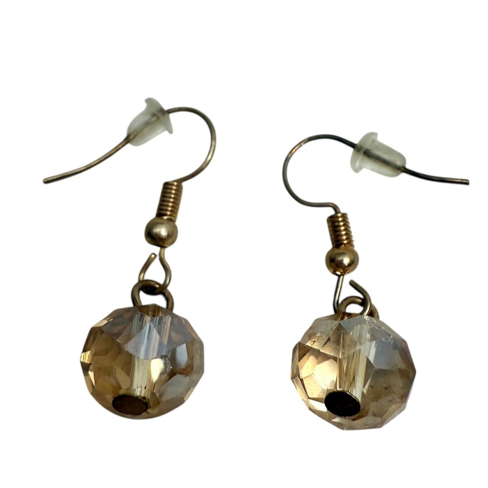 Glass Faceted Bead Drop Dangle Earrings Gold Tone Pierced Fashion Jewelry 1 in